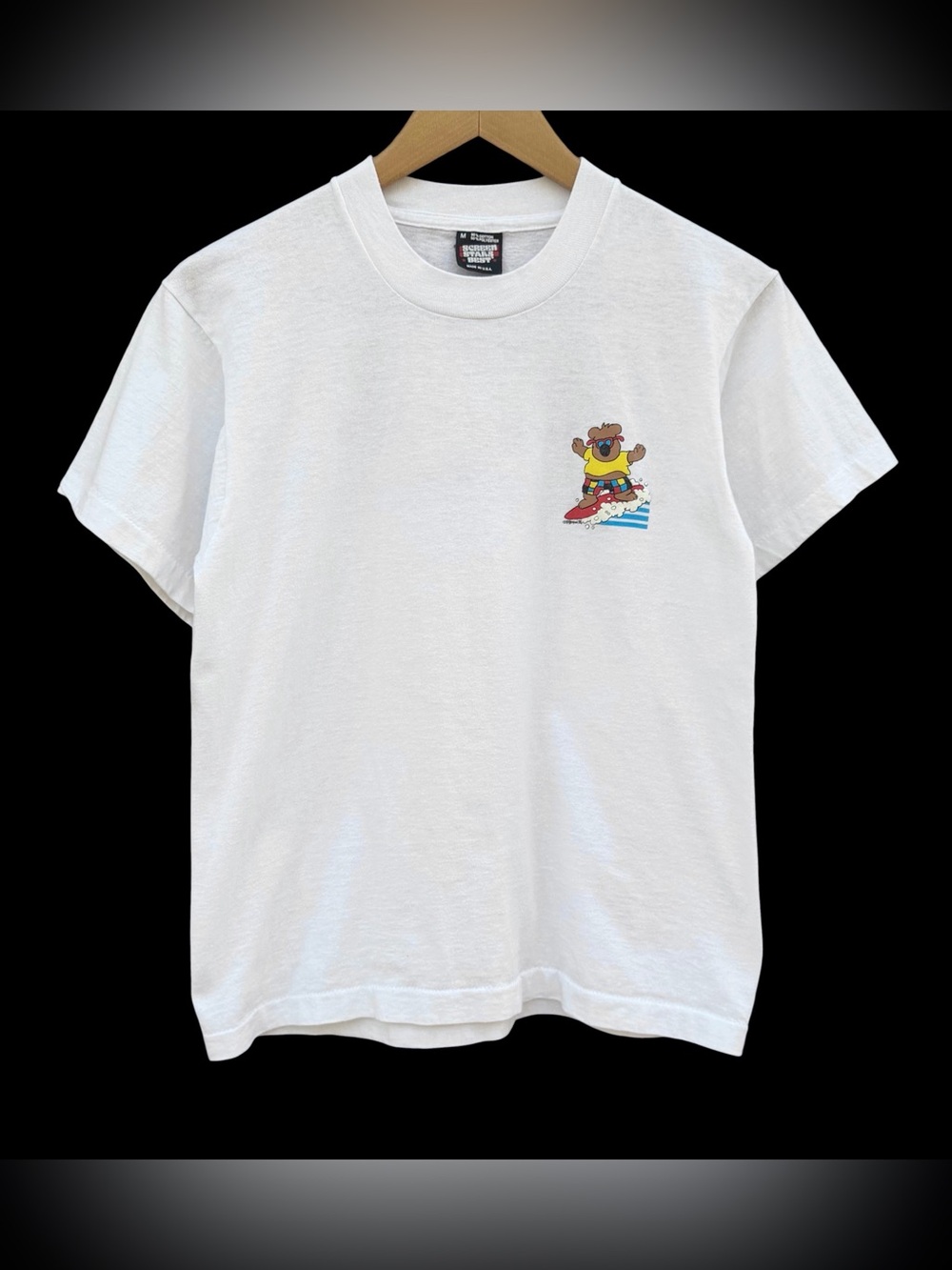 Vintage 1986 Screen Stars Bears Surf T-Shirt White Size Medium 80s USA